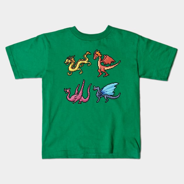 Pixel Flying Monster Kids T-Shirt by Mako Design 
